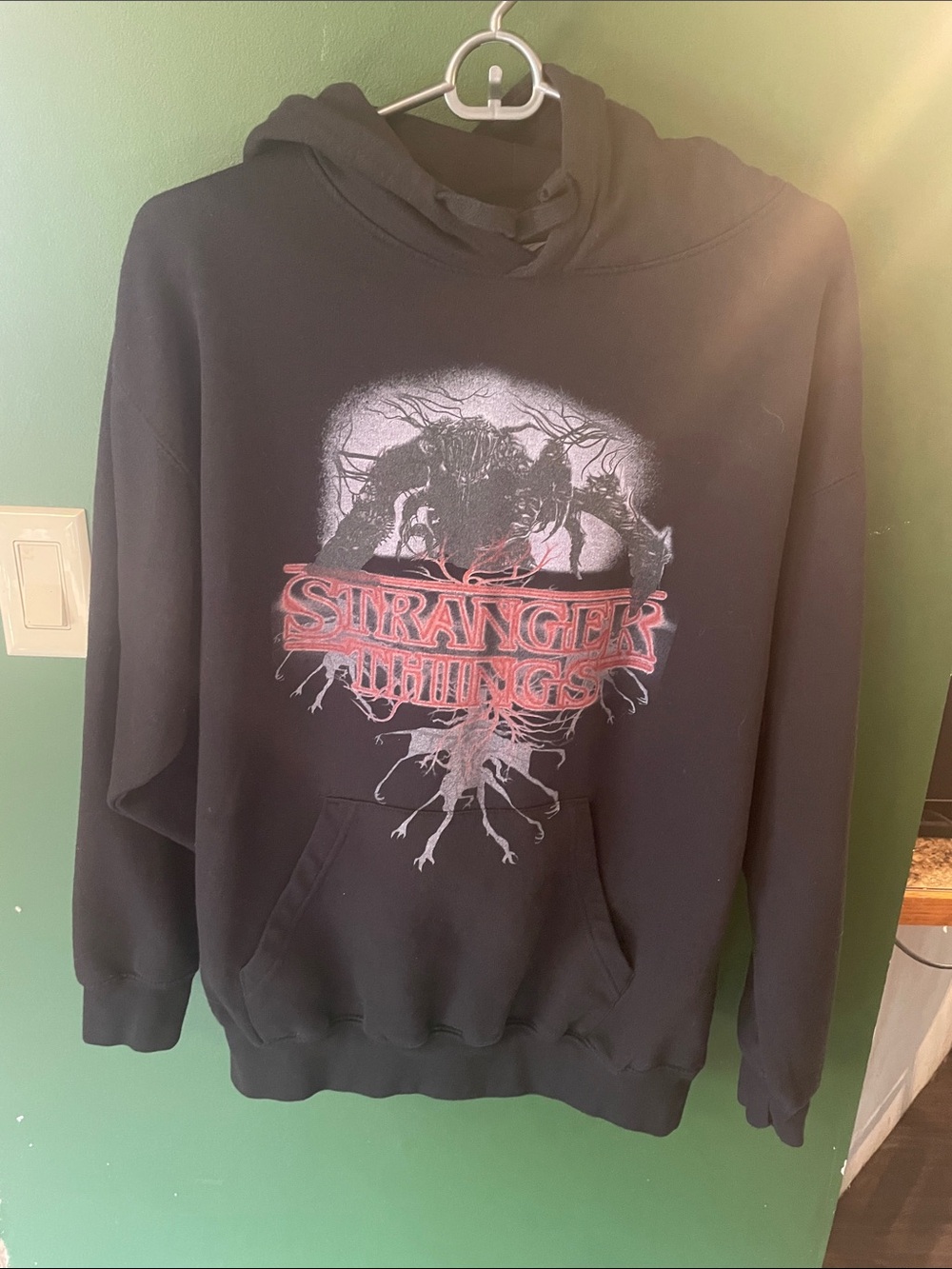 Netflix Black Stranger Things Graphic Hoodie with Red Logo Size Large
